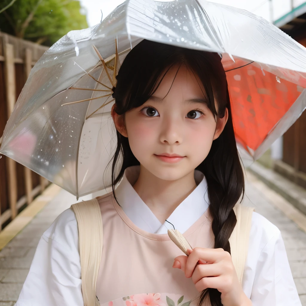 (Beautiful 14 year old Japan woman), Cute Face, (Deeply chiseled face:0.7), (freckles:0.6), Healthy white skin, shy, (Embarrassed face), (Sparkling eyes), Rain-soaked clothing、