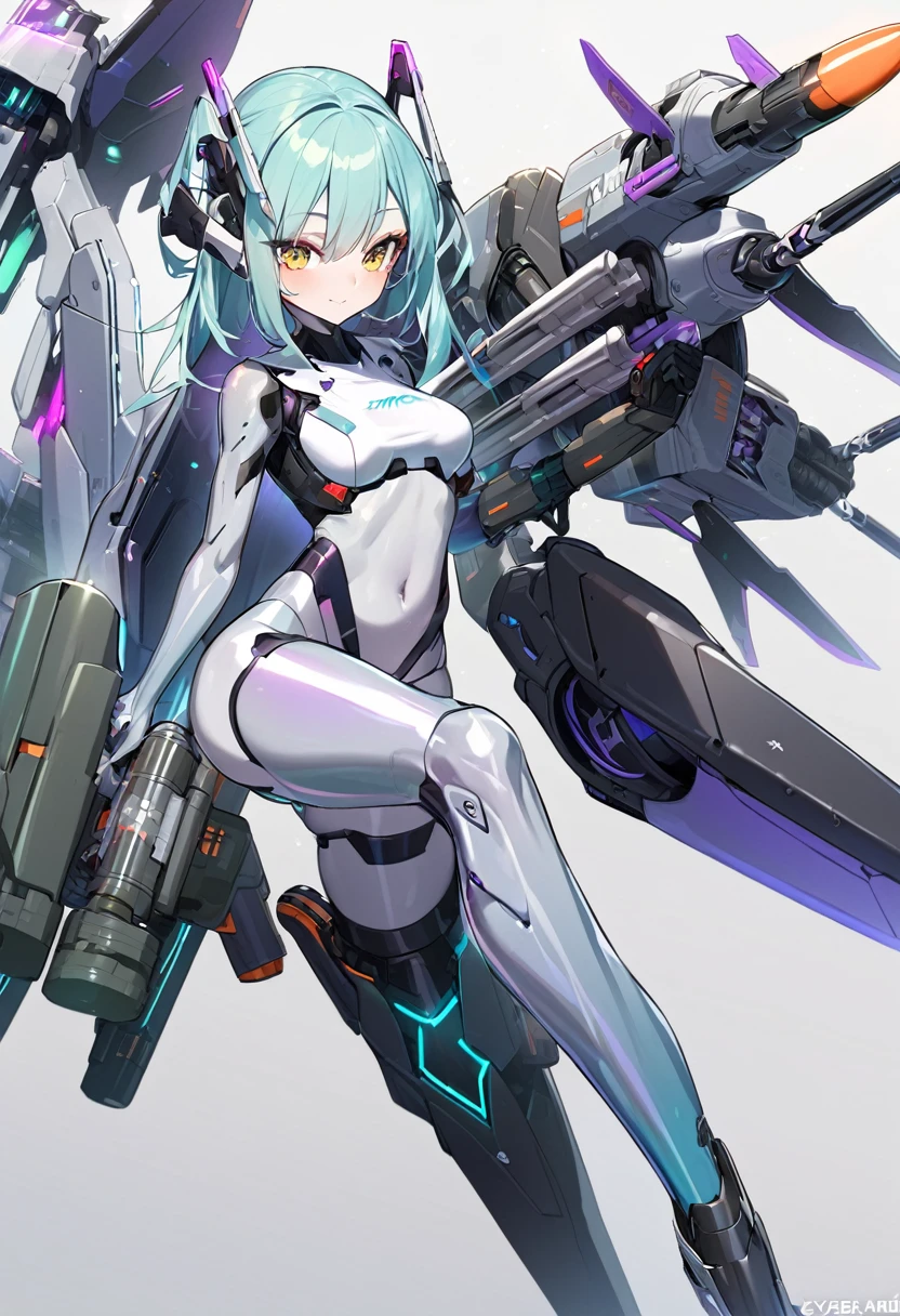 science fiction, android girl(metallic skin, cyber joint), leg booster, arm blade, X-wing, missile launcher,