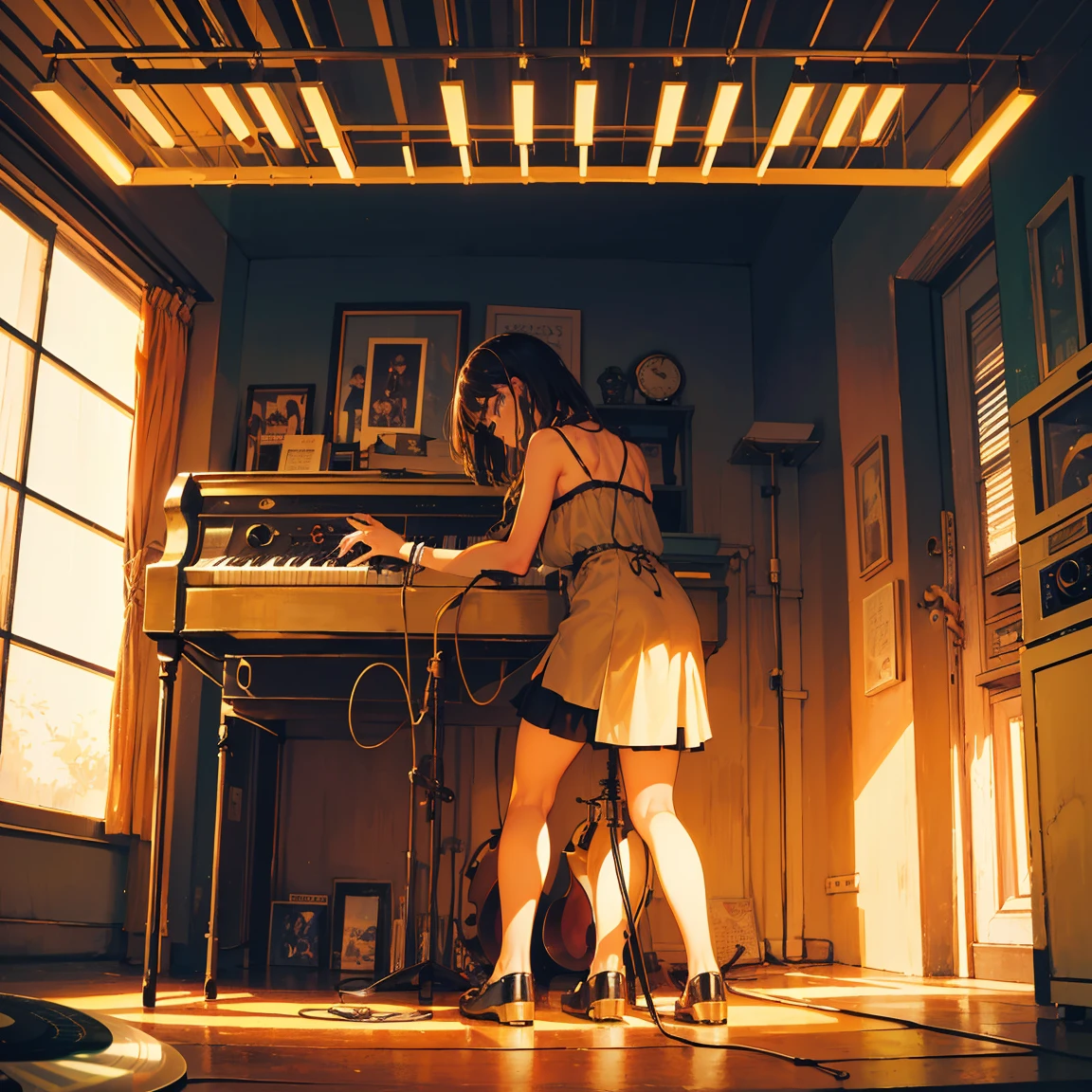artist name: pkjy album title: LO-FI JAZZ HIPHOP MIXTAPE VOL.1 Mood and theme: lo-fi jazz hip hop, Comfortable and vintage feel Main image: MPC Sampler, ax(yes: saxophone, piano, etc.), vintage record color scheme: Warm and vintage colors(brown, beige, warm orange light)