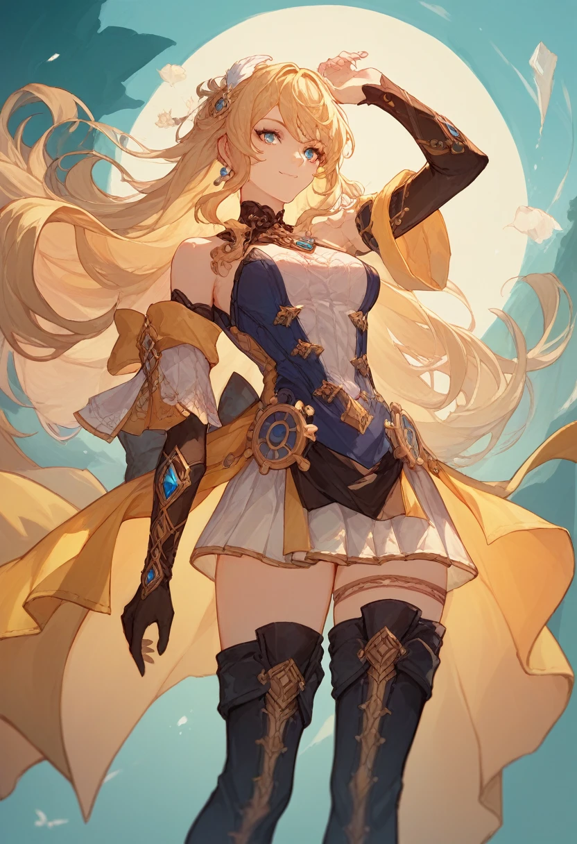 score_9, score_8_superior, score_7_superior, sauce_Anime Zinabia,woman,A light smile, Elbow hand pockets, Thigh-high boots,