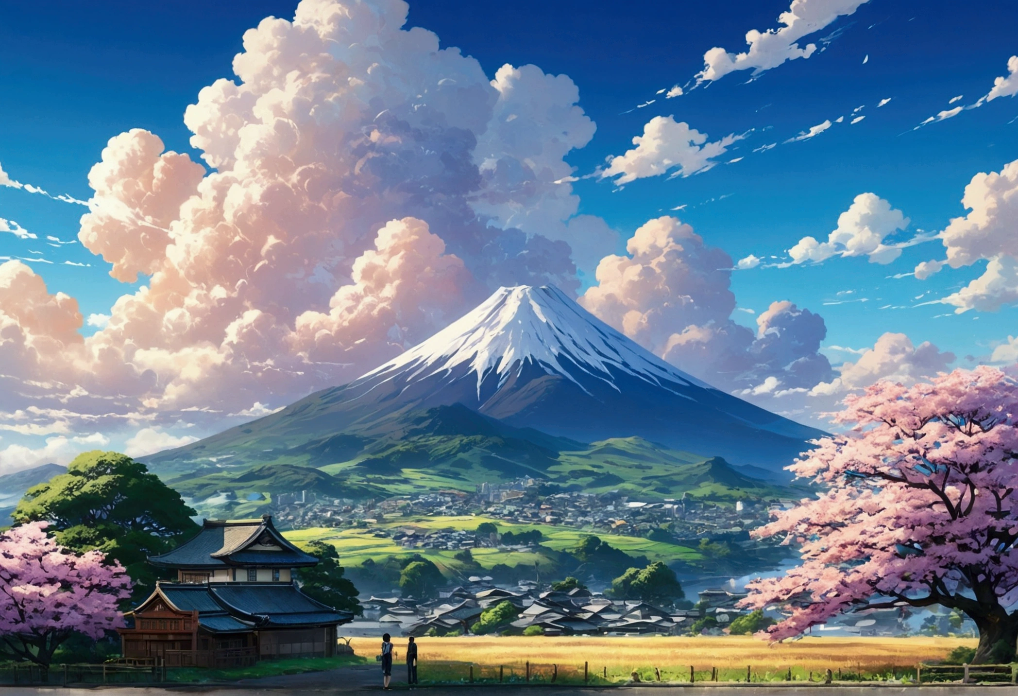 Illustration of your name 8K image quality beautiful landscape background Taki and Mitsuba