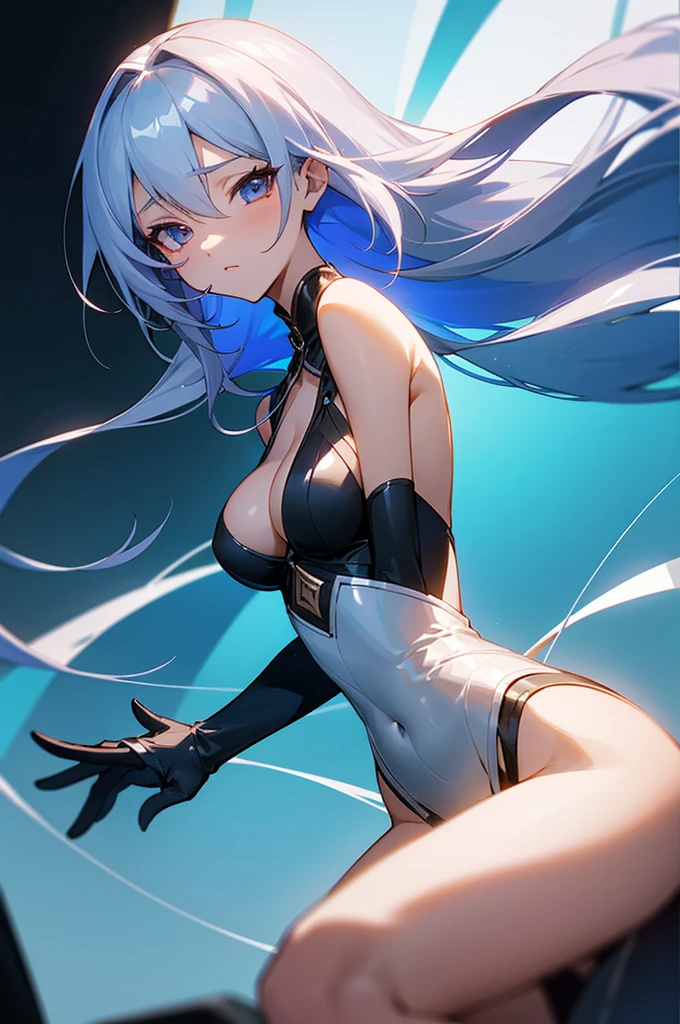 Extremely detailed CG unified 8K wallpaper、very fine 8KCG wallpaper, at room, show cleavage,
- *Hair*: Long, silver, straight, typically styled to flow down her back
- *Eyes*: Sharp blue, convey a sense of mystery and intelligence
- *Build*: Slender and graceful
- *Fashion*: Neat and proper , emphasizing her poised character