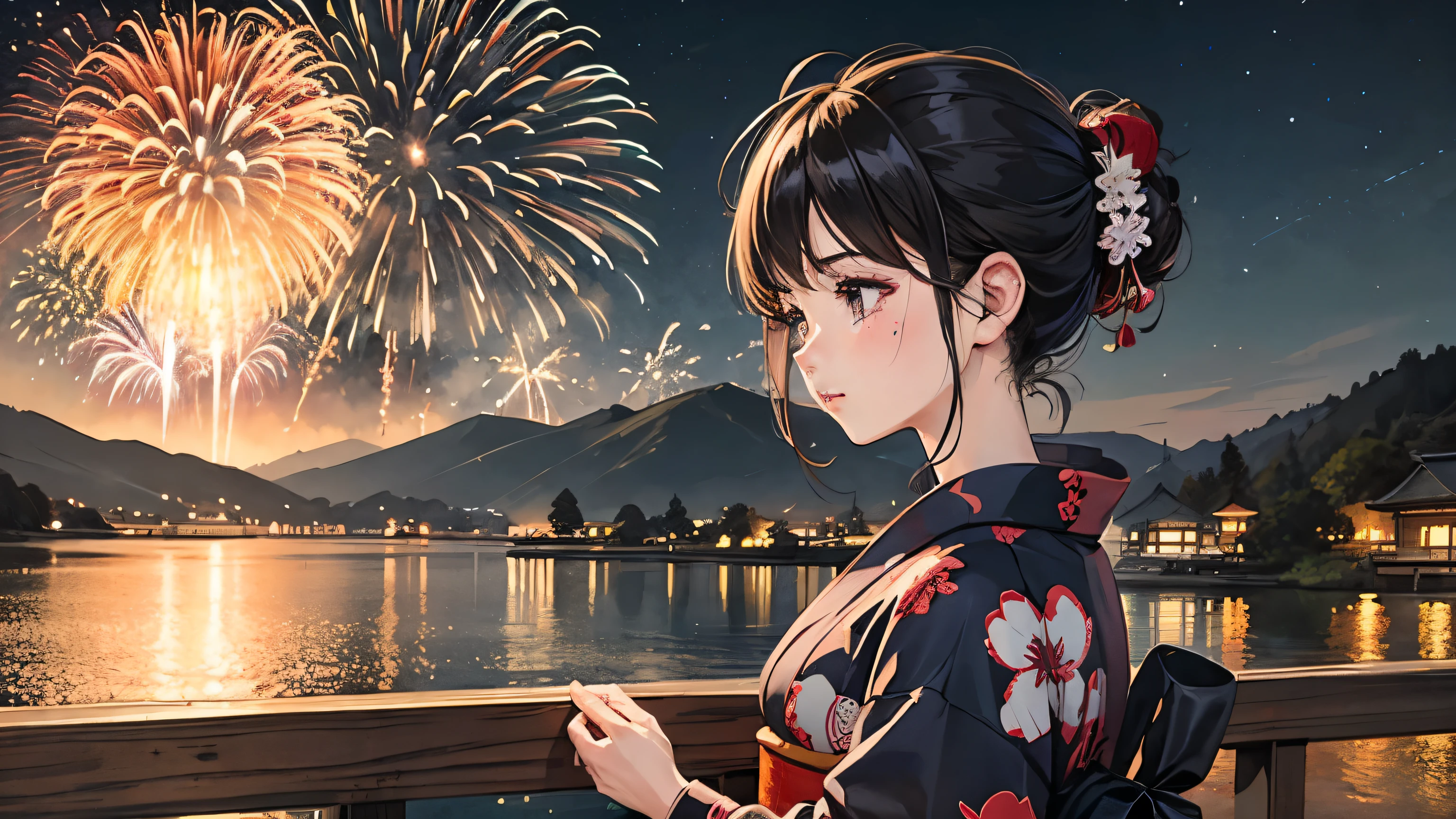 firework,Bob Girl,Emotional,yukata,1 person,night,Japan