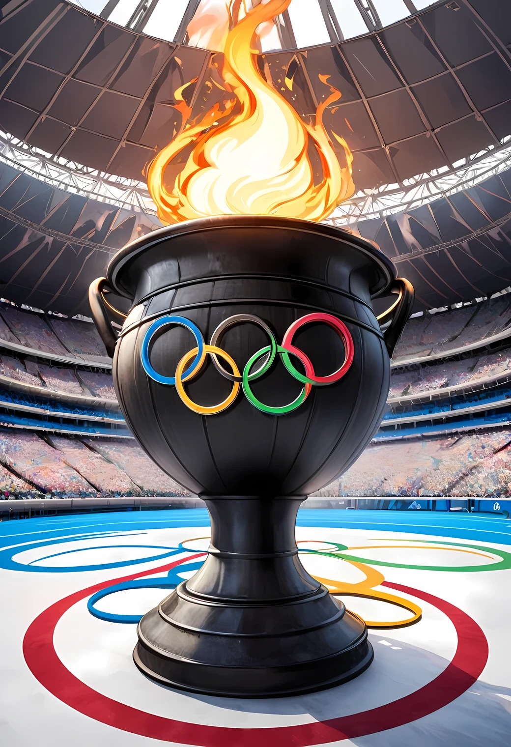 The modern Olympic Games are a festival held with the most important purpose of spreading Olympism in order to improve people's morality and realize world peace and human dignity, detailed Olympic symbol five interlocking rings:1.2, torch, cauldron, stadium