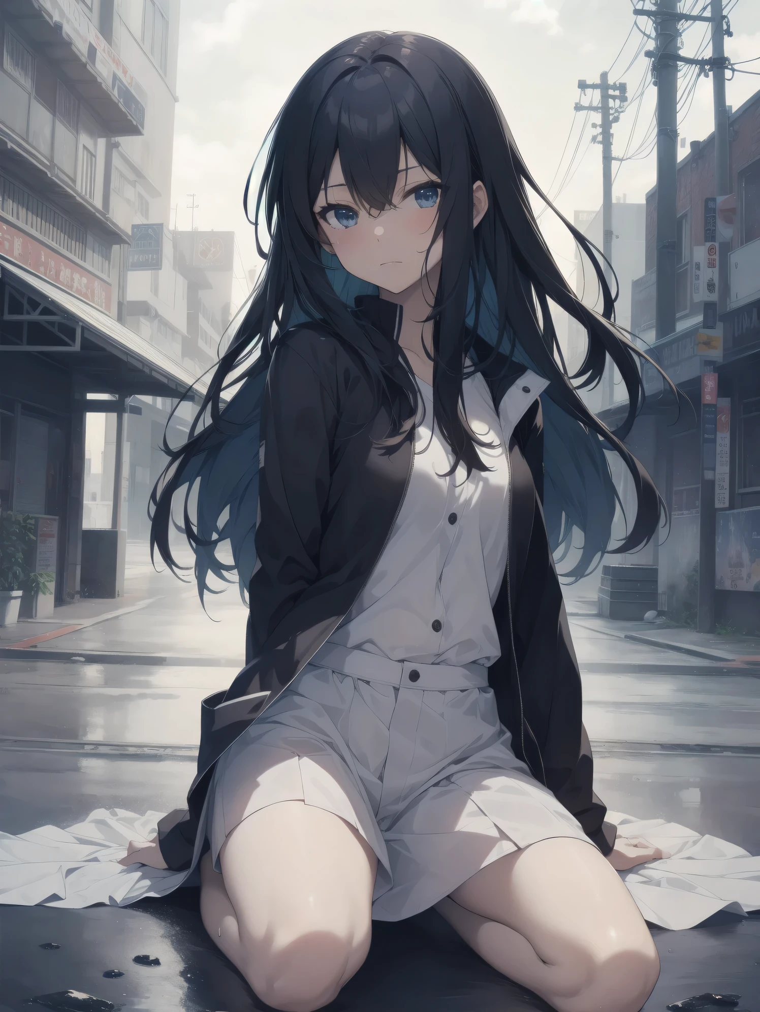nsfw, ultra-absurdres-Top quality by artist God, ultra-detailed, high resolution, anime moe artstyle, best anime 8k konachan wallpaper, pixiv contest winner, pool:2810, perfect anatomy,break, 1girl, Woman evacuating in the rain, Black Medium Bob, Blue eyes, white shirt, wet, nipple, Tattered hut, break,super detailed skin, Best cinematic lighting powered by famous artist, 8k,beauty illustration,photoshop_(medium),very aesthetic,break,((artist:zen_(kamuro) )), artist:clamp ,artist:carnelian ,artist:kantoku ,