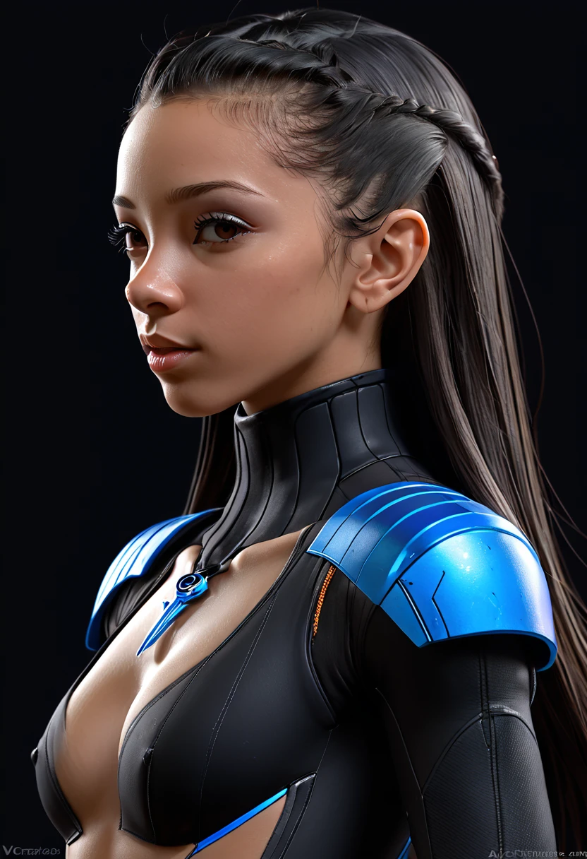 A young techno-mage, Usrican, incoming, Gunz N Butterz, super detailed, 3/4 side profile portrait, vray render --ar 2:3 --uplight