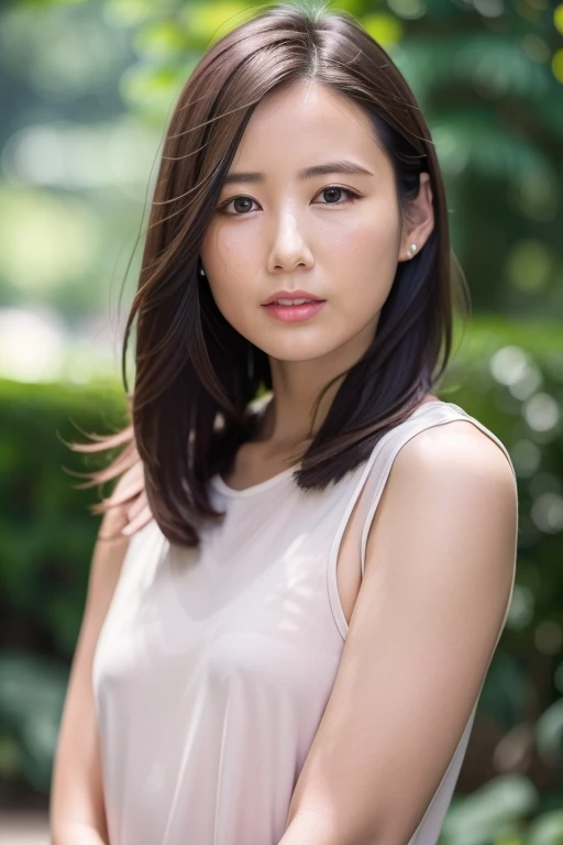 Highest quality, Realistic, Perfect Human Anatomy, Very detailed, Very delicate and beautiful, RAW Photos, Professional Lighting, illumination, Written boundary depth, Single Focus, whole body, Japanese women, 40 years oldの女性, Brown Hair, Small Head, Beautiful Eyes, True Face, Realistic skin, fine grain, (Fashionable hairstyles: 1.3),Emphasizing women&#39;s bust、sexy、(Naked with a bath towel wrapped around her:1.5)、(whole body:1.5)、(Outdoor:1.5)、(Beautiful little:1.0)、(40 years old、Age-appropriate skin feel:1.3),
