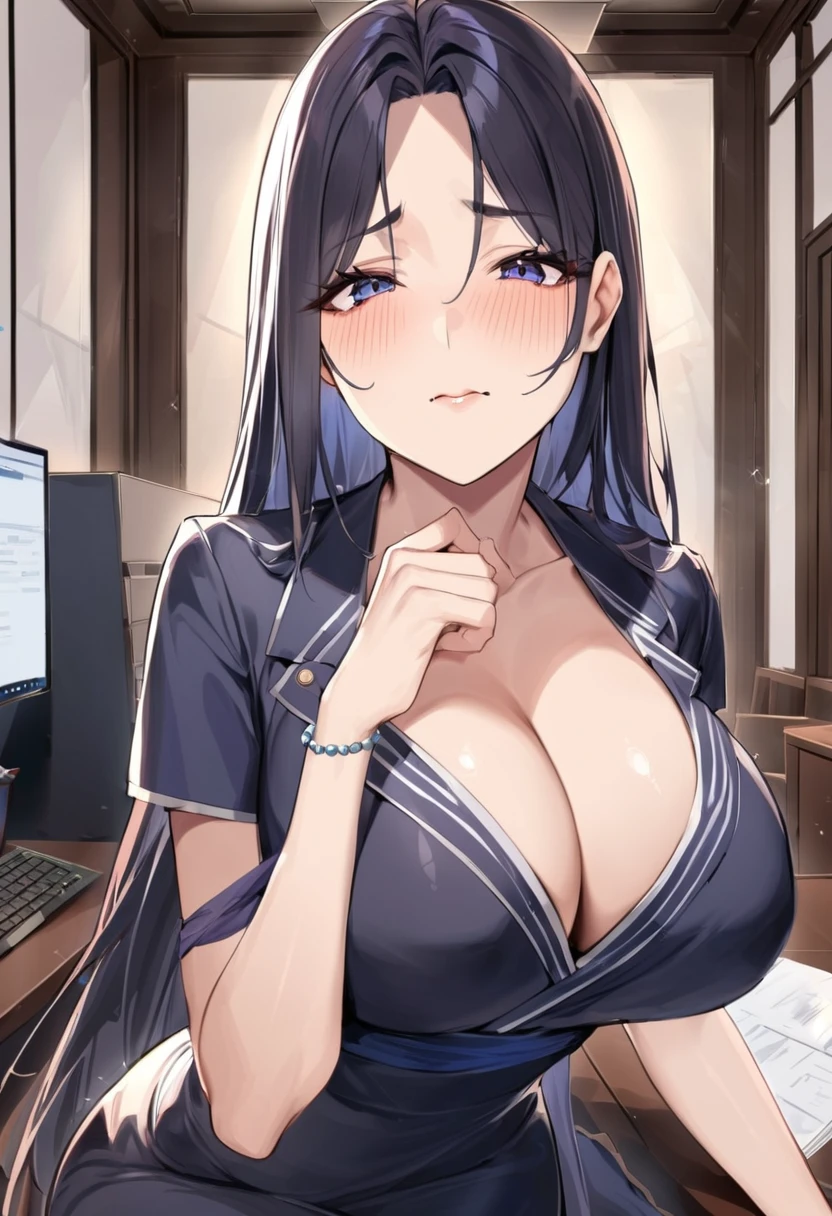 Beautiful, attractive, strong facial expression, ,attractive dress,cunning, loyal,one woman,Private office,milf face,dongtan style
