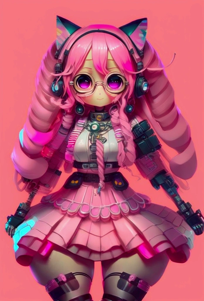 High resolution, Highest quality, masterpiece, Very high quality, Very detailed, Surreal, 3d, anime, An illustration, Fantasy, Hard Rock Girl, So beautiful and cute, Pink wavy hair, Side braid, mini skirt, Knee-high socks, Engineer boot, background cyberpunk city galaxy  