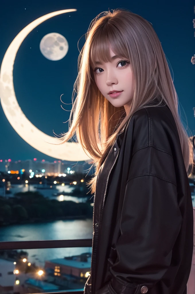 beautiful girl　skyline　moon