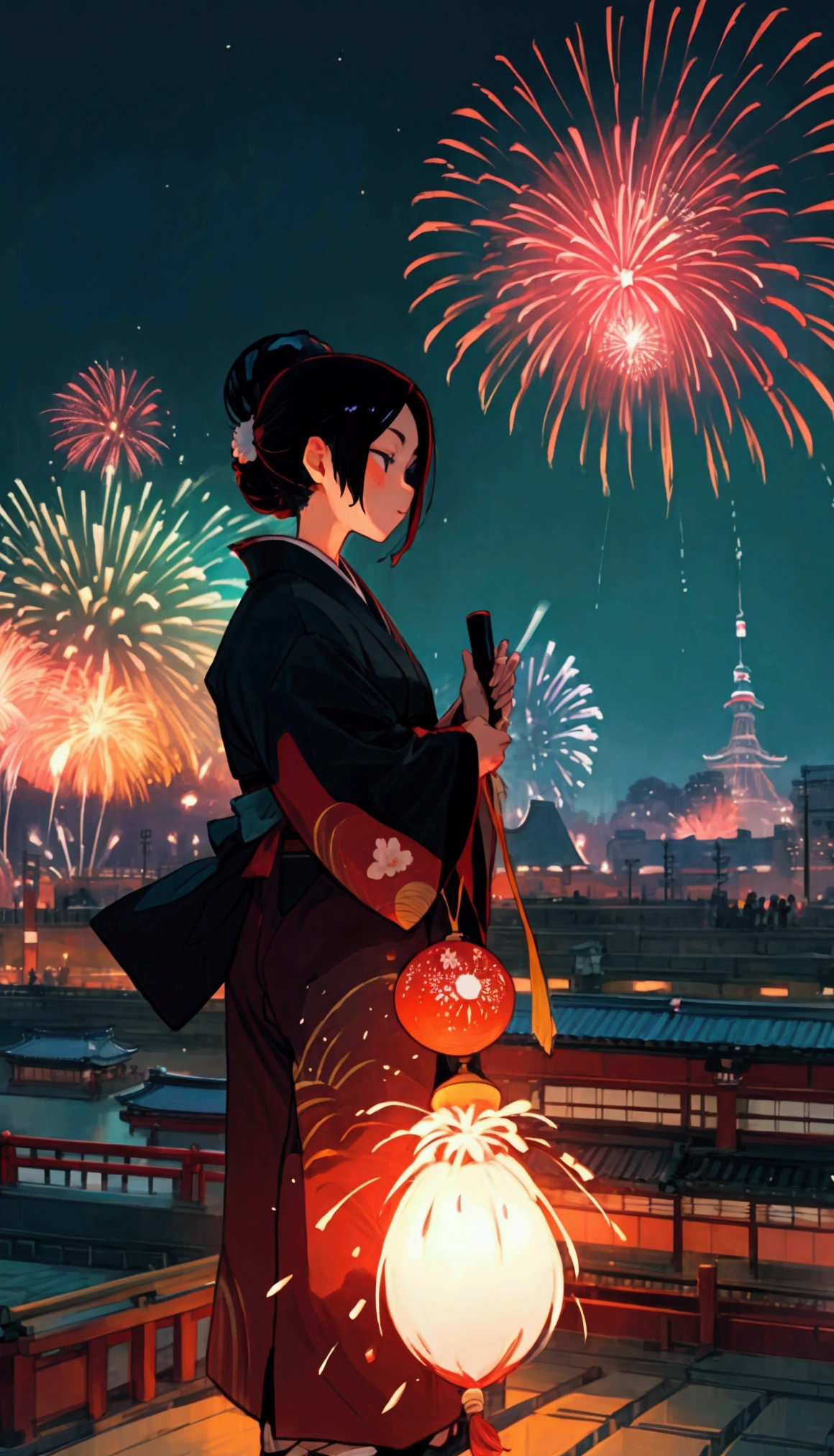 Japan Fireworks Festival;Prosperous city crowds