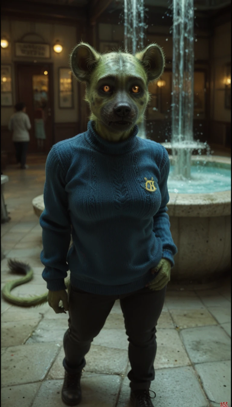 (zPDXL2), punctuation_9, punctuation_8_High above, punctuation_7_High above, fountain_アニメ, 2d, anthropo,
1 men,spotted hyena,hyena,canine,(sweater:1.4),(Scrawny:0.3),(Broad Hips:1.4),cute,(muscular:0.4),(spots:1.2),(Body verde:1.5),(greenskin:1.5),(black belly:1.5),(black breast:1.5),(black muzzle:1.2),(long green feline tail:1.2),(slit pHigh aboveils:1.5, black sclera),hair green,average haircut,orange eyes,cat eyes,big bulge,pants,artistry by Tsampikos,(dark shot:1.17),realistic epic,missing,((Neutral Colors)),artistry,(HDR:1.5),(subdued colors:1.2),hyperdetailed,(artistrystation:1.5),cinematic,warm lights,Dramatic light,(details Intricate:1.1),complex background,(rutkowski:0.8),(teal and orange:0.4),
, AissistXLv2, inestéticoXL_bp5, SimplePositivoXLv2, zPDXL2 PôneiXLV6_Scores