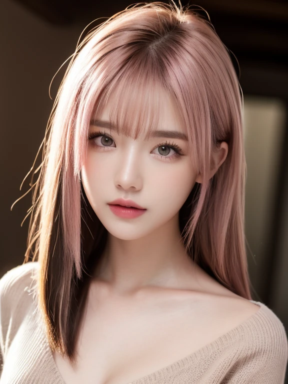 side glance,最high quality, masterpiece, High resolution, One girl,Beautiful Face, Rim Light, Two-tone lighting,(Skin with attention to detail:1.2), 8k uhd, Digital SLR, Soft lighting, high quality, Volumetric lighting, photograph, High resolution, 4K, 8k, Pink Hair,Morning,coffee