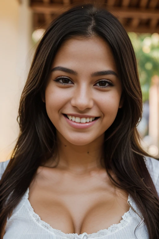 pretty Venezuelan girl with a perfect face and a very beautiful smile, ultra realistic photo, 8k resolution, photo taken with a 35 mm lens,