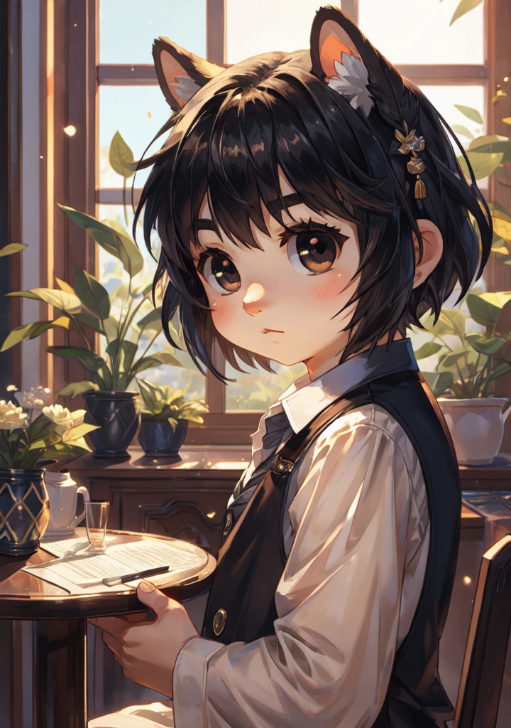 High resolution, masterpiece, Ruka Sarashina, short hair, black hair, (solo), 1girl, cute, interior, detailed eyes, (black eyes)