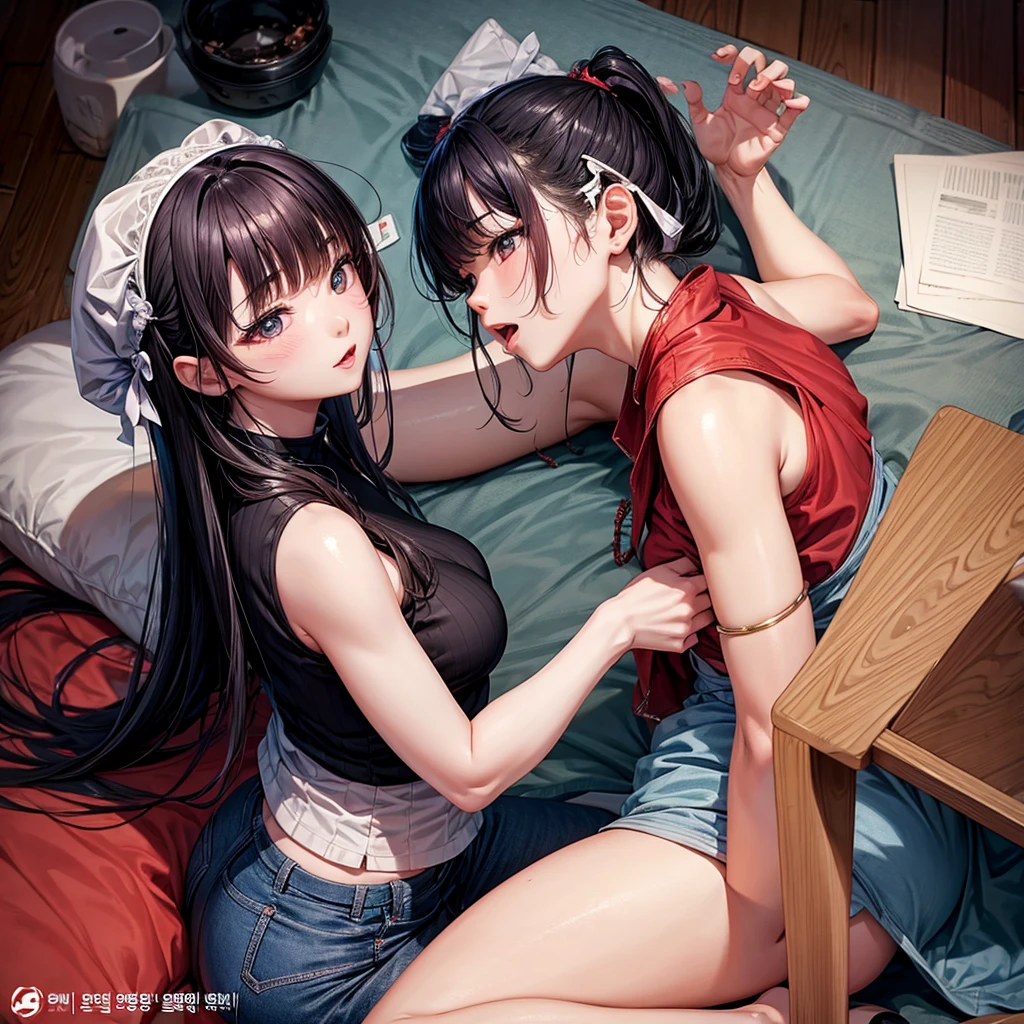 Korean R-rated movie. Horny younger sister secretly fucks older sister's pussy.