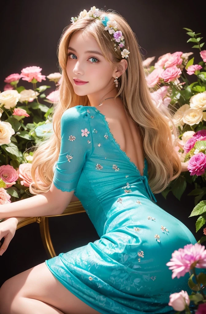 Here are the SD prompts:
**Prompt 1**
A ravishing French woman, adorned with delicate flowers, sits amidst vibrant blooms in front of a stunning kaleidoscope of colorful flowers. Her luminous face, piercing blue-turquoise eyes, and plump lips curve into a joyful smile. She poses directly into the lens, her pastel-hued dress, intricate floral patterns, and luscious blonde locks framed against the lush petals. Studio lights radiate an energetic atmosphere, illuminating every detail as she faces the camera with perfect face symmetry.
**Prompt 2**
A stunning portrait of Anna Dittman-ike beauty, dressed in a fitted red and white dress with fur trim, wide sleeves, and gloves, set against a darker bokeh background. Her long ash-brown hair cascades down her back as she gazes directly at the viewer with a captivating smile. Her realistic violet eyes sparkle with intrigue. The focus is sharp, highlighting the intricate details of her outfit, from the delicate patterns to the subtle texture of the fur trim.
**Prompt 3**
A captivating minimalist illustration of a 17-year-old woman. The upper body, the face at a 45-degree angle to the center, is elegantly accentuated with delicate touches of pastel, high bangs, large eyes, and full lips. She sits amidst vibrant blooms in 16K resolution. Directly into lens, her luminous face with piercing blue-turquoise eyes holds gaze. Pastel-hued dress, intricate floral patterns, and luscious blonde locks framed against kaleidoscope of colorful flowers.
**Prompt 4**
In medium close-up shot, a woman confidently poses before a dark studio backdrop in a shiny mustard-yellow latex bodysuit. She tilts her head forward, showcasing her impressive 38D cup. Flattering studio lighting highlights her chiseled features, statuesque figure, and perfect body. A slightly upturned mischievous grin, skin shiny with sweat, eyes closed, and mouth open.