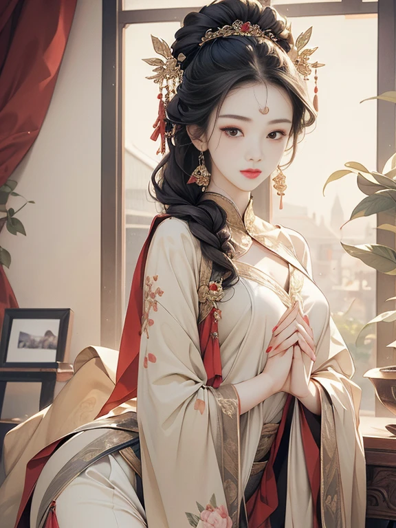 ((((best quality))))、(((Ultra-high precision CG16K wallpaper)))、(((masterpiece)))、(((Very detailed)))、(((Extreme detail)))、(Traditional Chinese ink painting:0.2), (1 Classic Beauty), Square face,(Perfect hands:1.4),(Extremely delicate face and skin), Beautiful face, Perfectly proportioned face ,Wearing transparent thin clothes,Ultra-thin clothes,Leaking out of long legs