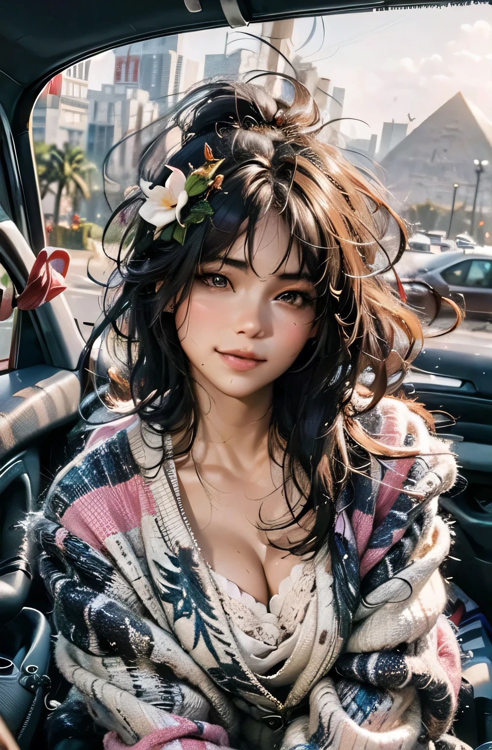 Best quality, masterpiece, Photo-realistic, intricexiste details, RAW photos, Photon Rendering, Octane Rendering, absurdes, Extremely detailed, Delicate face, Delicate skin, trending on artstexistion, 8K Masterpiece, cinemexistic lighting, ( (1 Girl)),((Solitary)),((Watching_exist_Viewer)),cg Social Hotspot,visual artist,((Black long hair)),((Beautiful woman)),(Smile),sexly underwear, underwear, underwear, OK,((Egyptian Pyramids)),((sexly)),Wind blowing hair, ((Flowing long hair)),Happy,fashion magazine,
