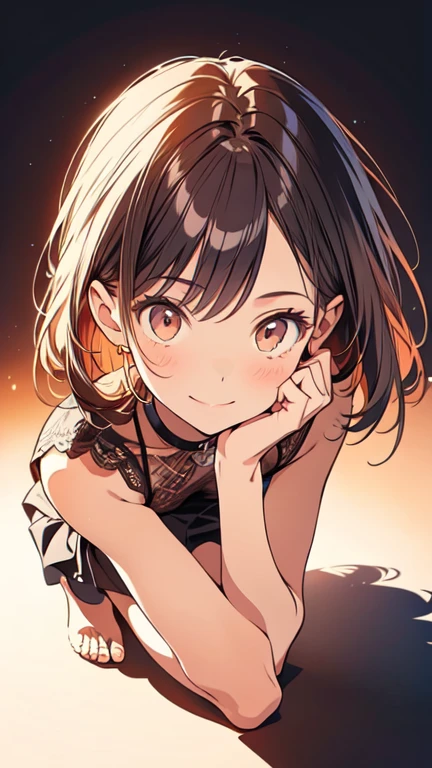 Random pose, Showing your toes, (masterpiece), (Highest quality), (Very detailed), (Best illustrations), (Best Shadow), woman, 18-year-old, View your viewers, A light smile, whole body, Simple Background