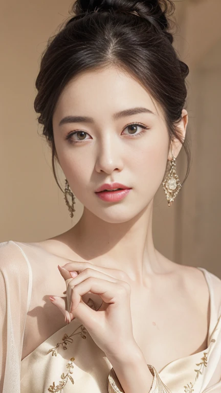 ((((best quality))))、(((Ultra-high precision CG16K wallpaper)))、(((masterpiece)))、(((Very detailed)))、(((Extreme detail)))、(Traditional Chinese ink painting:0.2), (1 Classic Beauty), Square face，(Perfect hands:1.4),(Extremely delicate face and skin), Beautiful face, Perfectly proportioned face ，Wearing silk ultra-thin clothes，Leaking out of long legs