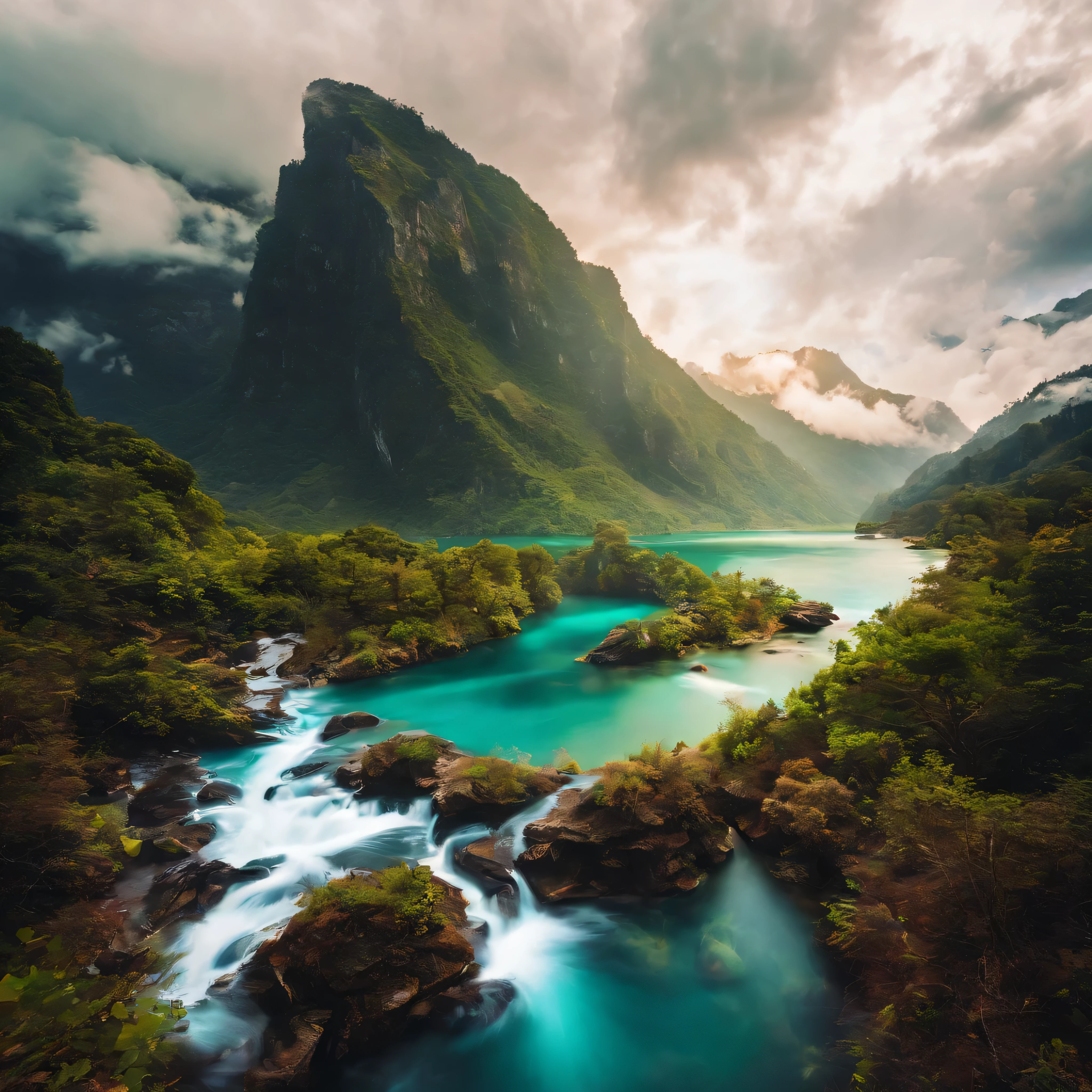 Magnificent view,Forest mountain landscape photography,Nature,It just rained,Bushes in the moonlight,Turquoise blue water,Boulders of various shapes,Alpine cliffs,1 white Phalaenopsis orchid,Minimalist cyan black and white gray tones,foggy sky,Nightmare vision, Dark fantasy plot,Perfect and excellent composition,8K resolution,the detail,Rain trails,dampness,water stain,very wide angle shot,Jack Guzman's environmental art photography,realisticlying,cinematic compositions,Volumetriclighting,vividness, A detailed, stunning skies, Colorful clouds float,true to life, Pubic area is clear, flawless perfection, Digital SLR, 16K, 1024, 2048, 4096, A detailed, Sharp, best qualtiy, high qulity, absurderes,unmanned background,The is very detailed、Detailed lighting shadows,Trends on ArtStation、iintricate、high detal、dramaticidjourney Art(Volumetriclighting:1.2)hdr shot。(Faraway view,Super deep view,ultra-wide-angle,Microfocal length lens:1.2)(realisticlying:1.4)tmasterpiece、high high quality、Beautiful photography、globalillumination、