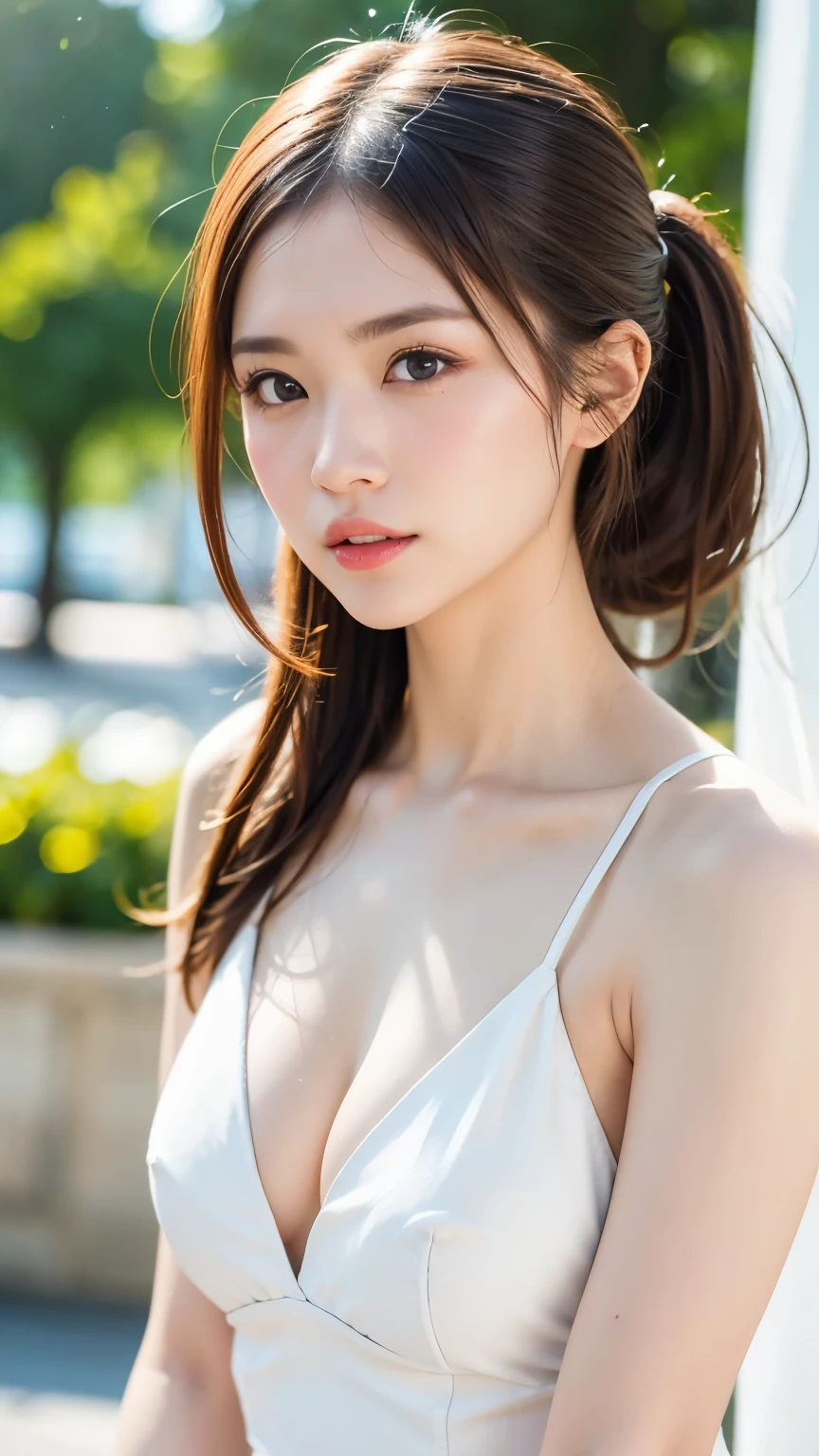(((Film Grain、RAW Photos)))、One Girl、cute debtace、debtっくらとした唇、beautidebtul brown hair、Transparent grey eyes、ponytail、短い髪のponytail、White long dress、poncho-lihaire dress、Small breasts、Small breast swelling、(((White world、pure white bachairground、A world odebt silence)))、Highest quality、Ultra-high resolution、Best image quality、masterpiece、8hair、small nose medium depth odebt debtield, Shot with Canon 5D, 50mm lens, debt/4 Aperture, (Very detailed, Intricate details), sharp debtocus, Calm colors, 8k、condebtused, 8mmdebtilm grain、