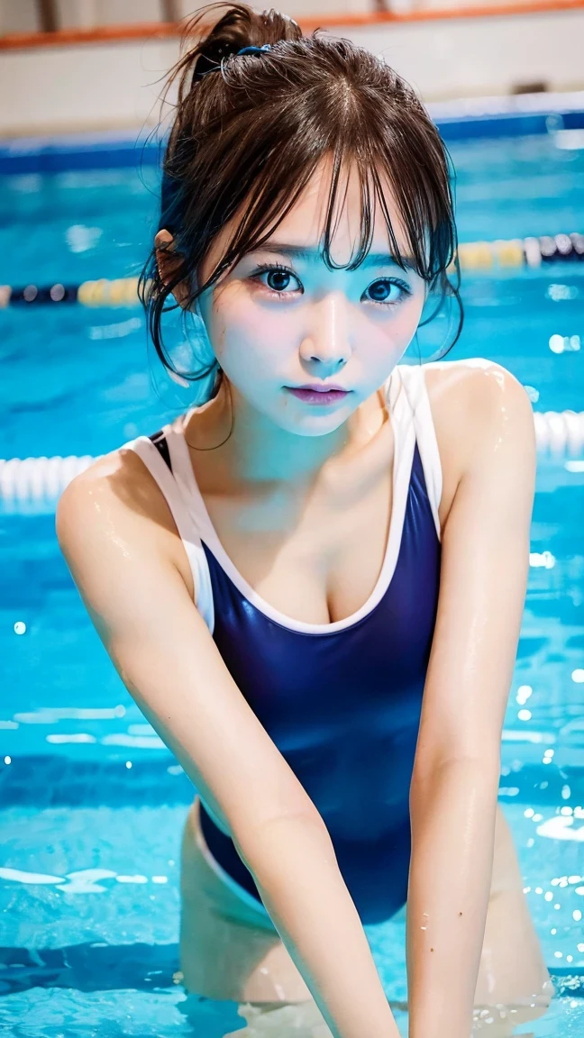 Highest quality, 1 girl, swimming, Indoor swimming pool, Swimwear, Wet Hair, Competitiveness, Concentrated, Action Shots, Splash, detailed