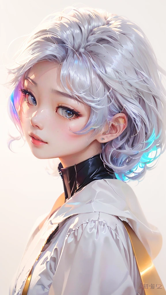 Close-up of a gray-haired person wearing a rainbow colored wig, guweiz style artwork, Anime styled digital art, Anime style. 8K, Digital Anime Illustration, Digital Animation Art, rossdraws bright pastels, Beautiful anime portrait, Anime styled 3d, Anime girl with cosmic long hair, Anime style portrait, illustration iridescent