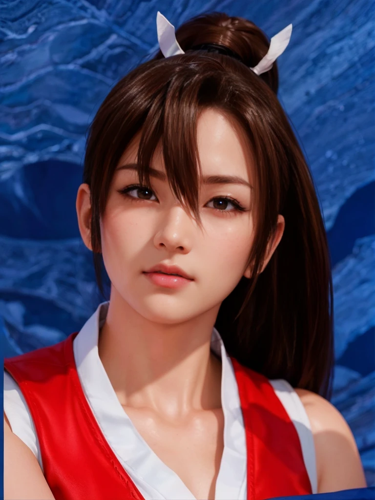 Mai Shiranui, (best quality,ultra-detailed),(Realistic:1.37), beautiful and detailed face, Ultra-realistic texture, delicate face, athletic body, vivid colors. high definition, 8K
