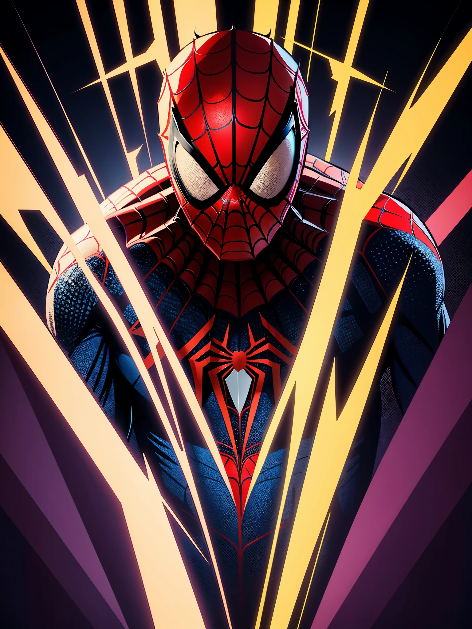 Vector art,Vector Flat,Dynamic depiction of Spider-Man through avant-garde pop art,spiderweb,Spider's Thread