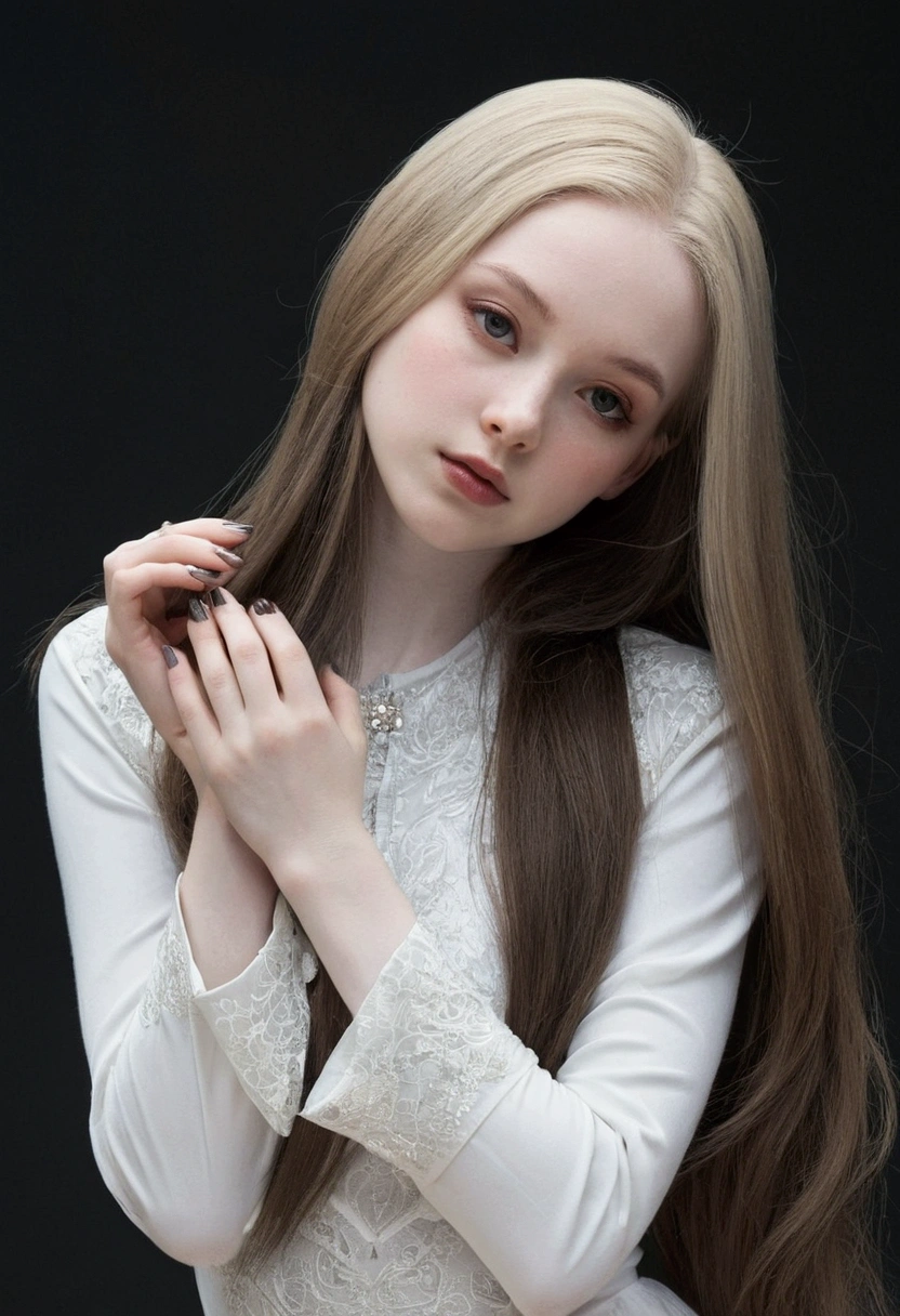 (1 pale girl, long hair, Darkening, doing a human pose)