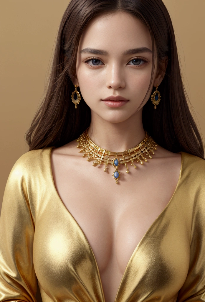 Golden necklace made of gold with precious stones, WHITE BACKGROUND PNG