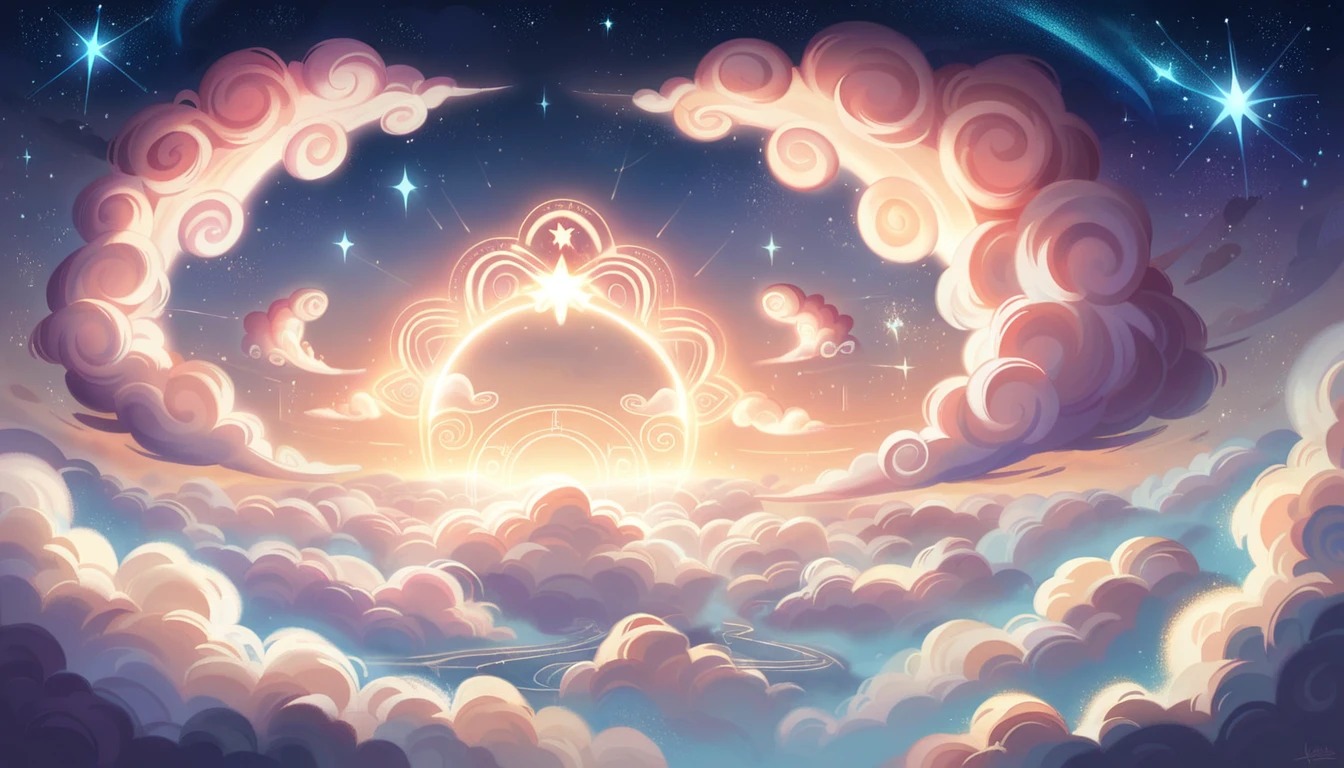 Close-up of sky with clouds and stars, Fantasy fluffy sky, luminous sky Heaven Background, Background Heaven Sky, Dreamy sky, Fantastic Background, Atmospheric fantasy sky, Fluffy pastel clouds, Celestial Background, Fluffy pink cartoon cloud, Dreamy Clouds, Magic Background, Heaven Background, Mysterious shades of clouds, Sky Background, Gradient mixed with nebula sky, Mysterious clouds