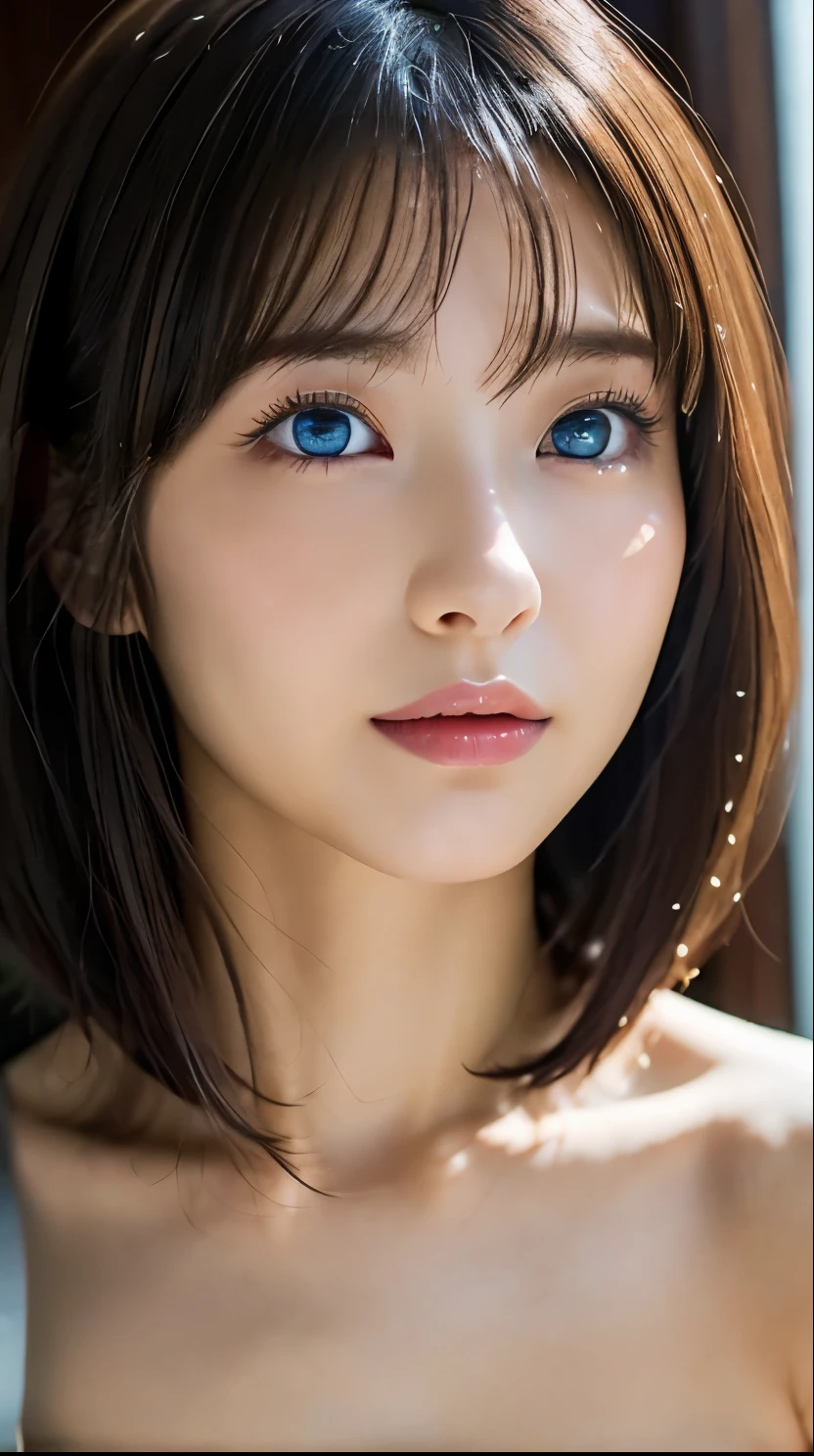 ((Close-up of face:1.4))、((Naked Women:1.4))、((No underwear:1.4))、((Blue eyes and silver hair:1.5))、(Highest quality、Tabletop、8k、Best image quality、Award-winning works)、(One Girl, :1.3)、(Perfect naked beautiful girls:1.5)、(A woman with very beautiful make-up:1.5)、Perfect Makeup、Long eyelashes、Ultra HD Shining Eyes、Ultra HD Hair、Ultra-high resolutionのグロッシーな唇、Ultra-high resolutionの完璧な歯、Ultra HD cute face、Light brown hair:1.4、(Very short straight hair:1.1)、Look at me and smile、[clavicle]、Accurate anatomy、(Bust up photo:1.5)、Luxury Love Hotel、(The most atmospheric and warm lighting:1.2)、Blurred Background、With bangs、Ultra-high resolution, Shiny, Moisturized face、Ultra-high resolutionの輝く肌、The most detailed face、Ultra-high resolutionの詳細な顔、Ultra-high resolutionの髪、Ultra-high resolutionの輝く瞳、Beautiful face drawn in every detail、Ultra-high resolutionのグロッシーリップ