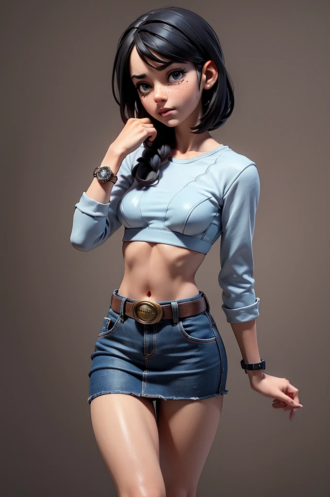 (((((alone))))),(((((masterpiece))))), (((((Best Quality))))),(((((Very detailed))))), finely, Depth of written boundary, Sharp details, Detailed clothing, High resolution, One girl, Beautiful detailed face:), ,(((Slim Body))),(((Small Ass))),(((Denim mini skirt))),(((Wear a belt))),(Wearing a cute black bra))),(((Wearing a watch))),(((Sandals))),(((Cowboy Shot))),(((I am going to cry))),(((Monotone background))),((Hiccups)))