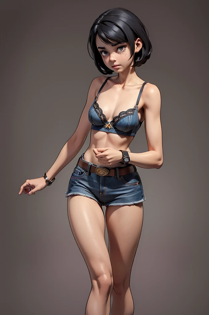 (((((alone))))),(((((masterpiece))))), (((((Best Quality))))),(((((Very detailed))))), finely, Depth of written boundary, Sharp details, Detailed clothing, High resolution, One girl, Beautiful detailed face:), ,(((Slim Body))),(((Small Ass))),(((Denim mini skirt))),(((Wear a belt))),(Wearing a cute black bra))),(((Wearing a watch))),(((Sandals))),(((Cowboy Shot))),(((I am going to cry))),(((Monotone background))),((Hiccups)))