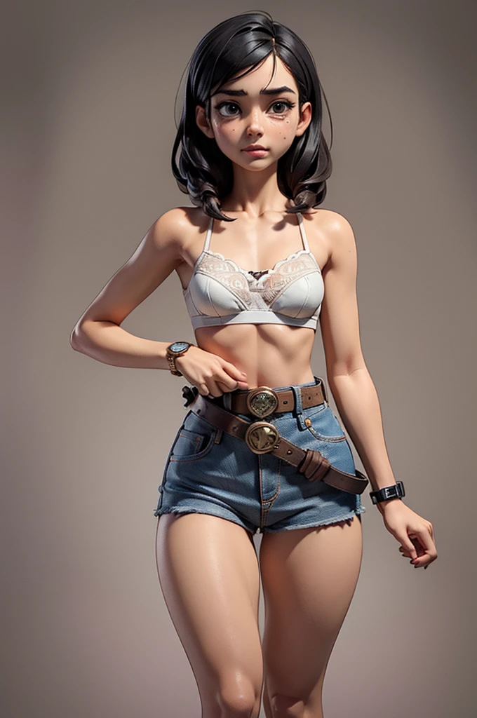 (((((alone))))),(((((masterpiece))))), (((((Best Quality))))),(((((Very detailed))))), finely, Depth of written boundary, Sharp details, Detailed clothing, High resolution, One girl, Beautiful detailed face:), ,(((Slim Body))),(((Small Ass))),(((Denim mini skirt))),(((Wear a belt))),(Wearing a cute black bra))),(((Wearing a watch))),(((Sandals))),(((Cowboy Shot))),(((I am going to cry))),(((Monotone background))),((Hiccups)))