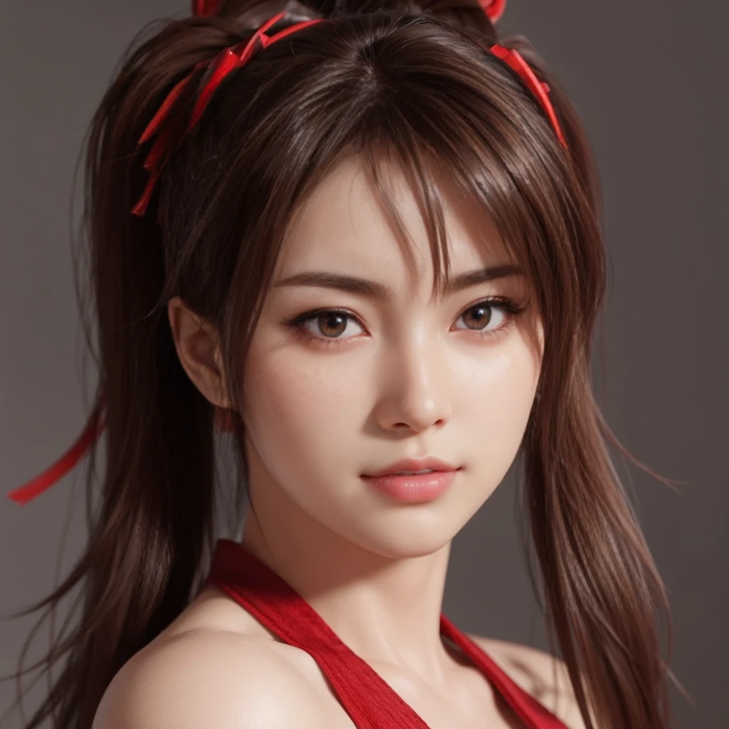 Mai Shiranui, (best quality,ultra-detailed),(Realistic:1.37), beautiful and detailed face, Ultra-realistic texture, delicate face, athletic body, vivid colors. high definition, 8K