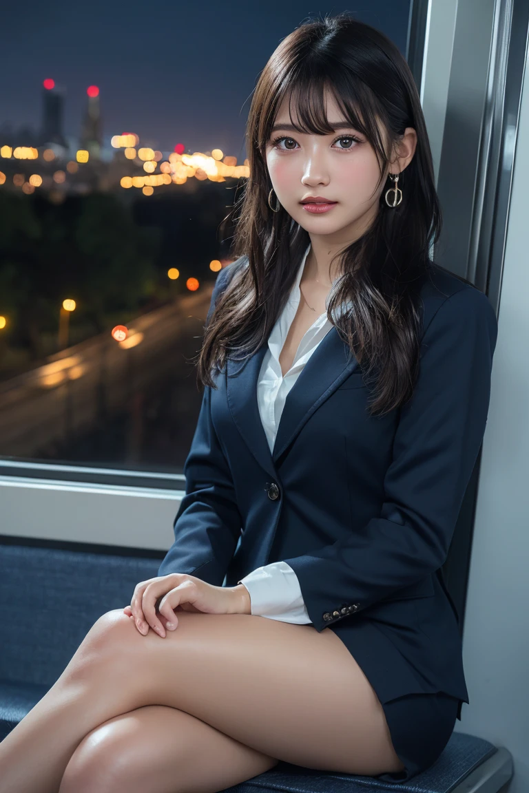 (highest quality、Highest quality、Highest Resolution、masterpiece、detailed、live-action)、
(((Mesh business suit)))、
((Jacket and knee-length skirt))、
(((Flip up the skirt)))、
(((Grab the hem of your skirt)))、
((Showing panties))、
((Panties and bra))、
1 Japanese woman、
Cute Japanese Woman、
Beautiful 18 year old Japanese woman、
Slender figure、
Small breasts、
ponytail、
The girl is facing the photographer、
smile、
whole body、
Standing posture、
Strong winds、
The banks of the Seine at night、