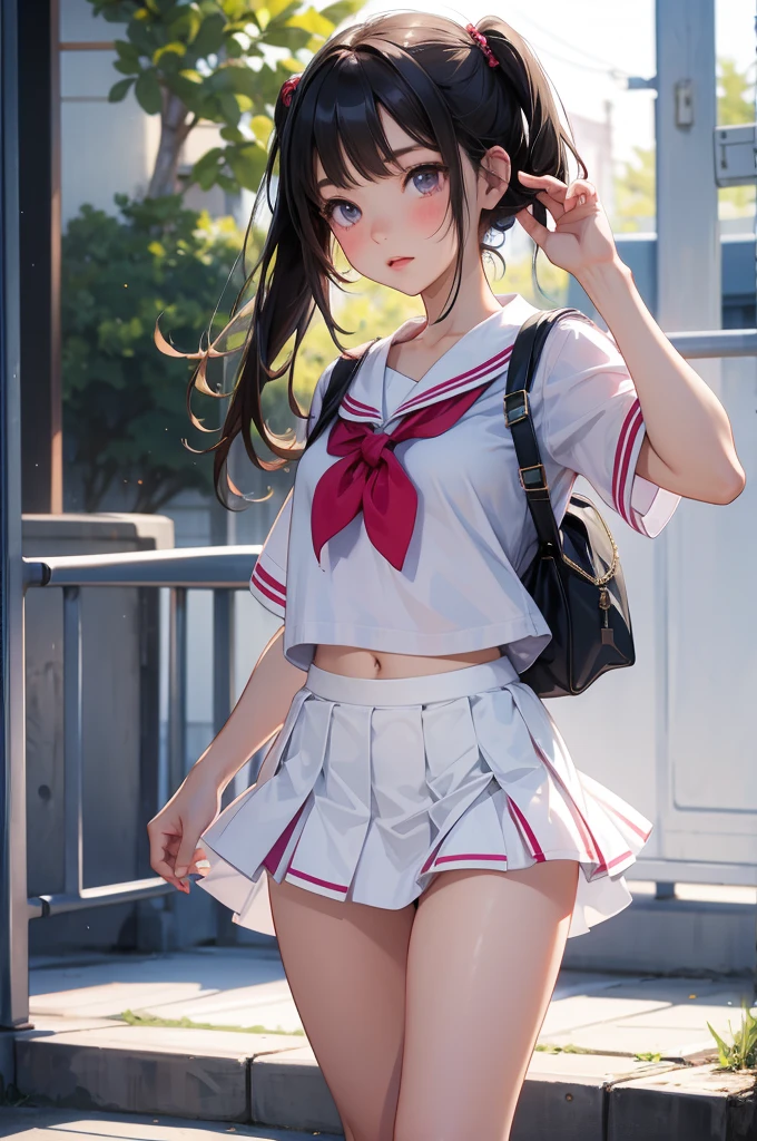 Short skirt, White panties,Cute school girl, Japanese Uniform,whole body,