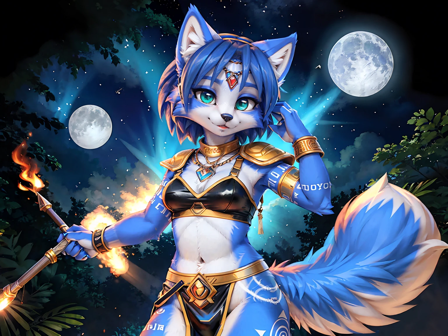 A beautiful and detailed (sweet picture) wa ((krystal)), Star Fox krystal, green eyes, medium breasts, (((Long blue hair 1.3))), anthro, furry, (wa Fluff-Kevlar, Bayard Wu, personalize me, Pino Daeni), detailed fluffy fur, detailed face, (fluffy), 1 girl, alone, hair cover one eye:1.4, wears tribal clothing with leather armor, wears tribal top with leather armor, teaches defense against dark arts at hogwarts:1.4
