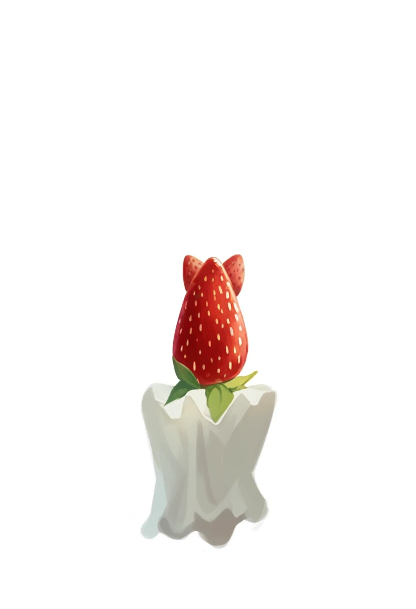 Character with strawberry head and simple lily of the valley outfit, with a happy face and style for a brand mascot