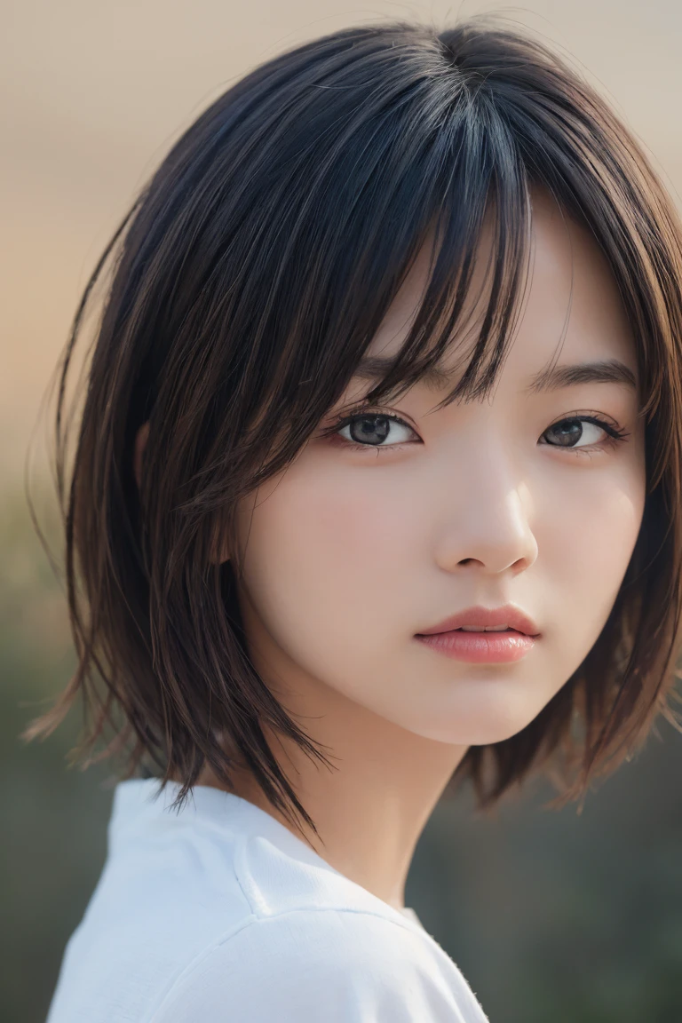 , Long winded [Blue-black:.3] hair,View your viewers, (masterpiece:1.3), (8k, Realistic, RAW Photos, Highest quality: 1.4), Japanese, (One girl), Beautiful Face, (Realistic Face), (black hair, short hair:1.3), beautiful hairstyle, Realistic eyes, Beautiful attention to detail, (Realistic Skin), Beautiful Skin, Charm, Ultra-high resolution, Ultra-realistic, Very detailed, Golden Ratio,
