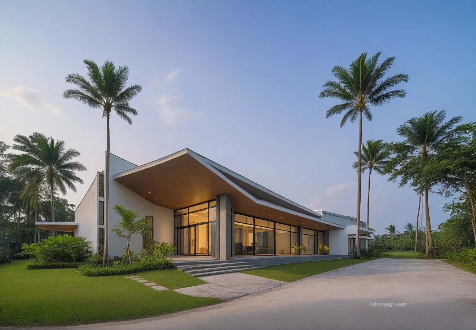 headquarter of Local caft Resort , coconut trees, greenery landscape, along the white beach, clear sky, sunrise time, warm lighting RAW Photo, RAW texture, Super Realistic, 32K UHD, DSLR, soft lighting, high quality, film rating, Fujifilm XT3 