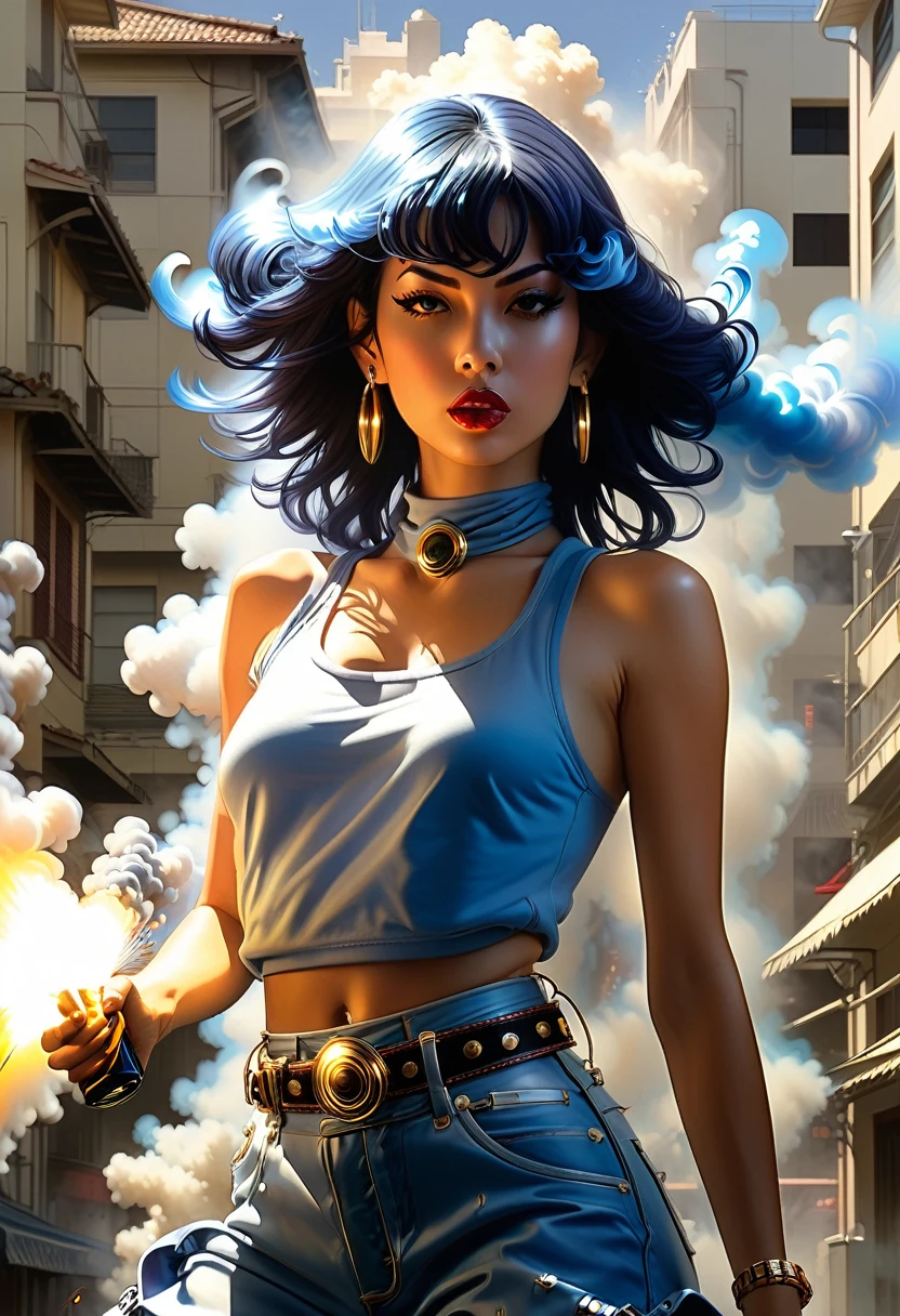 A young techno-mage, Usrican, incoming, Gunz N Butterz, 8K, sharp, light and smoke, photorealistic, photo realistic, by hajime sorayama —h 350