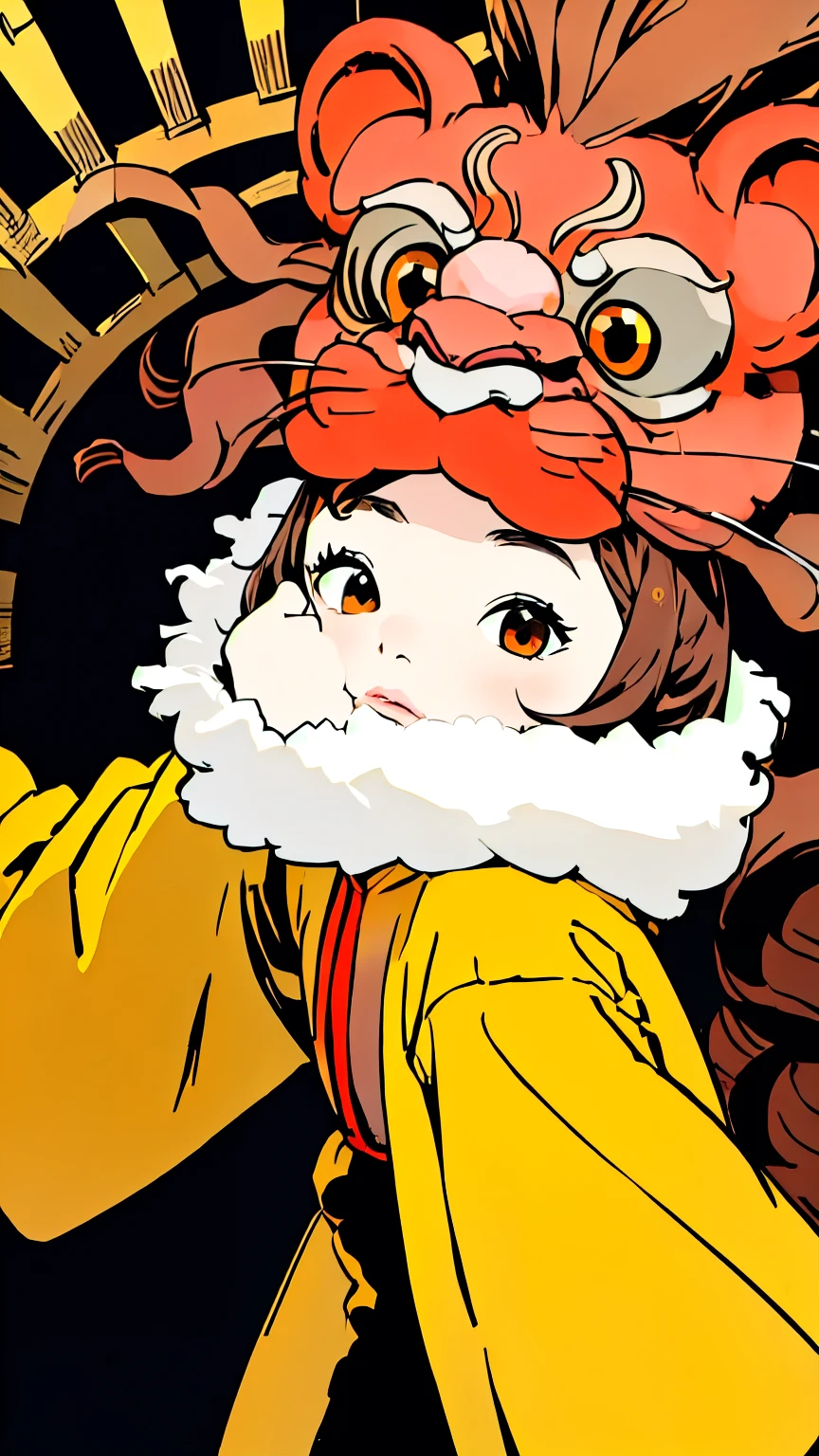 lion dance、1 person、Girl、Staring at the audience、soon dance、(masterpiece、最high quality、high quality、High resolution、Super detailed)、