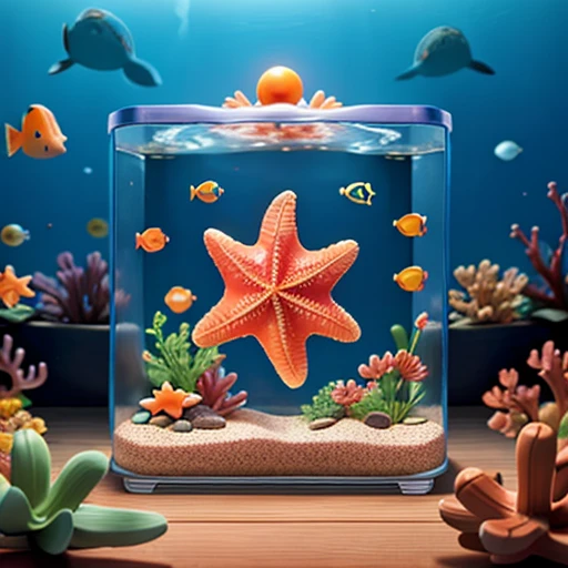 starfish in an aquarium with little fish