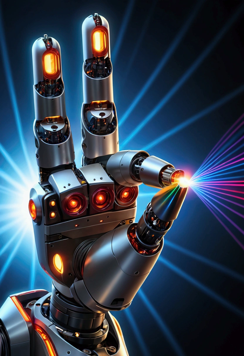 Robotic finger shooting a laser beam