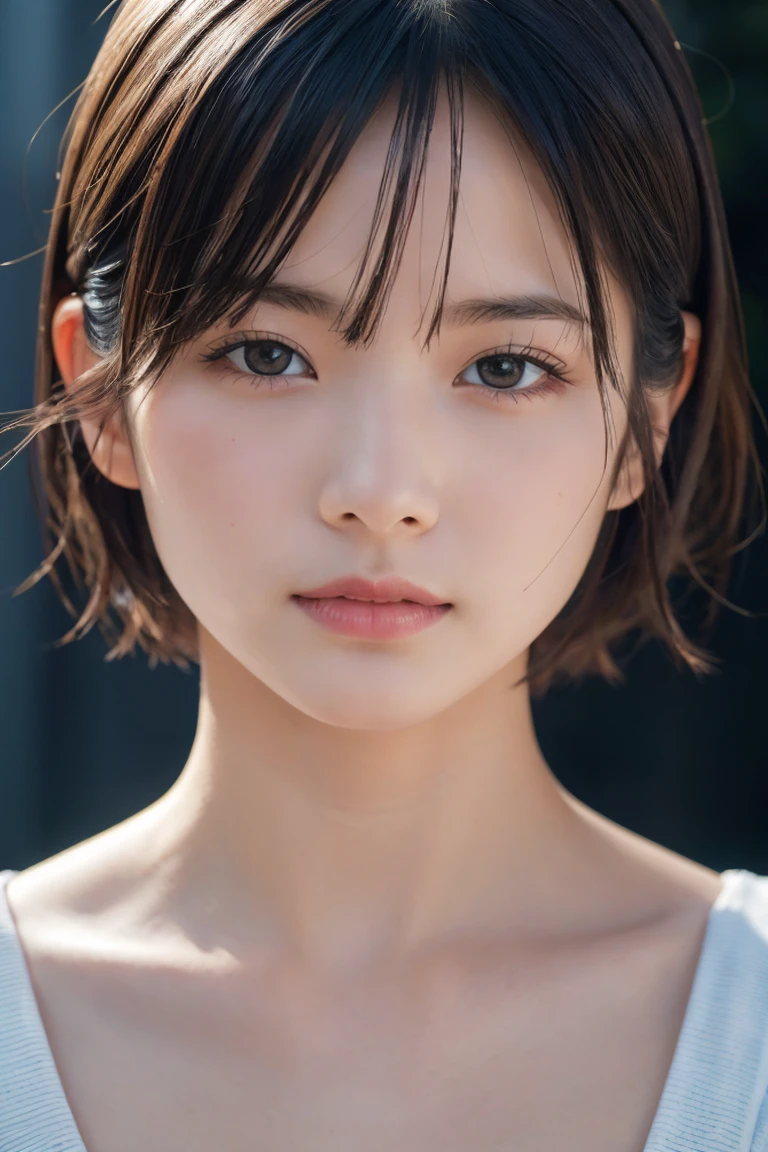 , Long winded [Blue-black:.3] hair,View your viewers, (masterpiece:1.3), (8k, Realistic, RAW Photos, Highest quality: 1.4), Japanese, (One girl), Beautiful Face, (Realistic Face), (black hair, short hair:1.3), beautiful hairstyle, Realistic eyes, Beautiful attention to detail, (Realistic Skin), Beautiful Skin, Charm, Ultra-high resolution, Ultra-realistic, Very detailed, Golden Ratio,